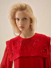 Women Betsy Bow Mini Dress - Red