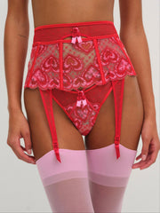 Women Heartbeat Garter Belt - Red