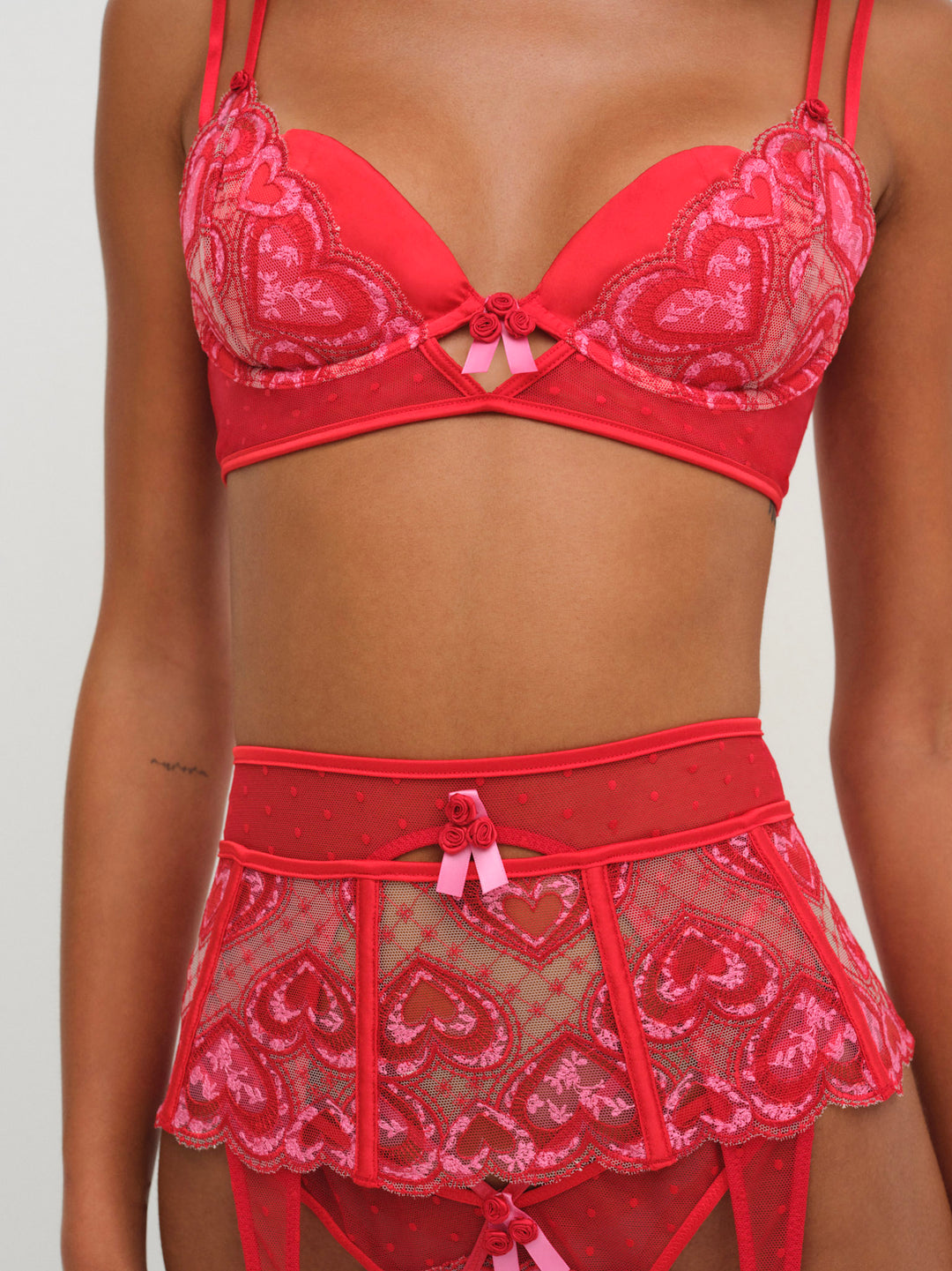 Women Heartbeat Garter Belt - Red