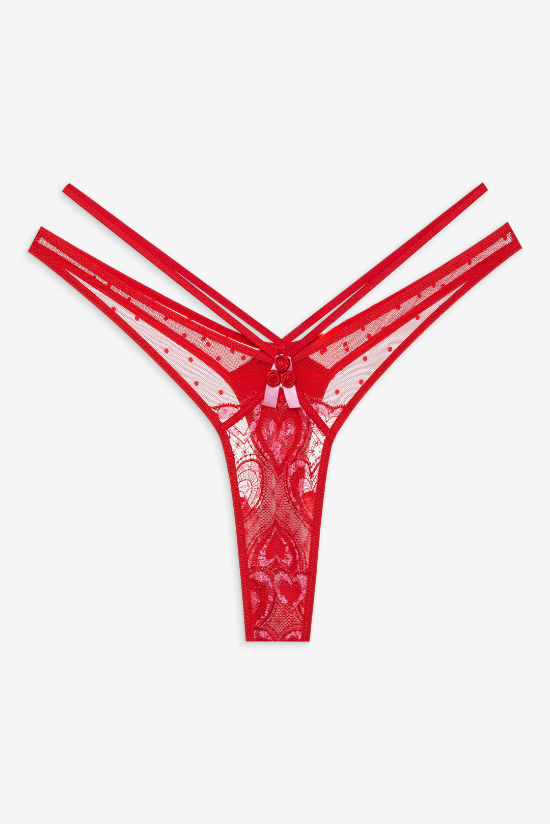 Women Heartbeat Lace Thong Panty - Red