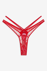 Women Heartbeat Lace Thong Panty - Red