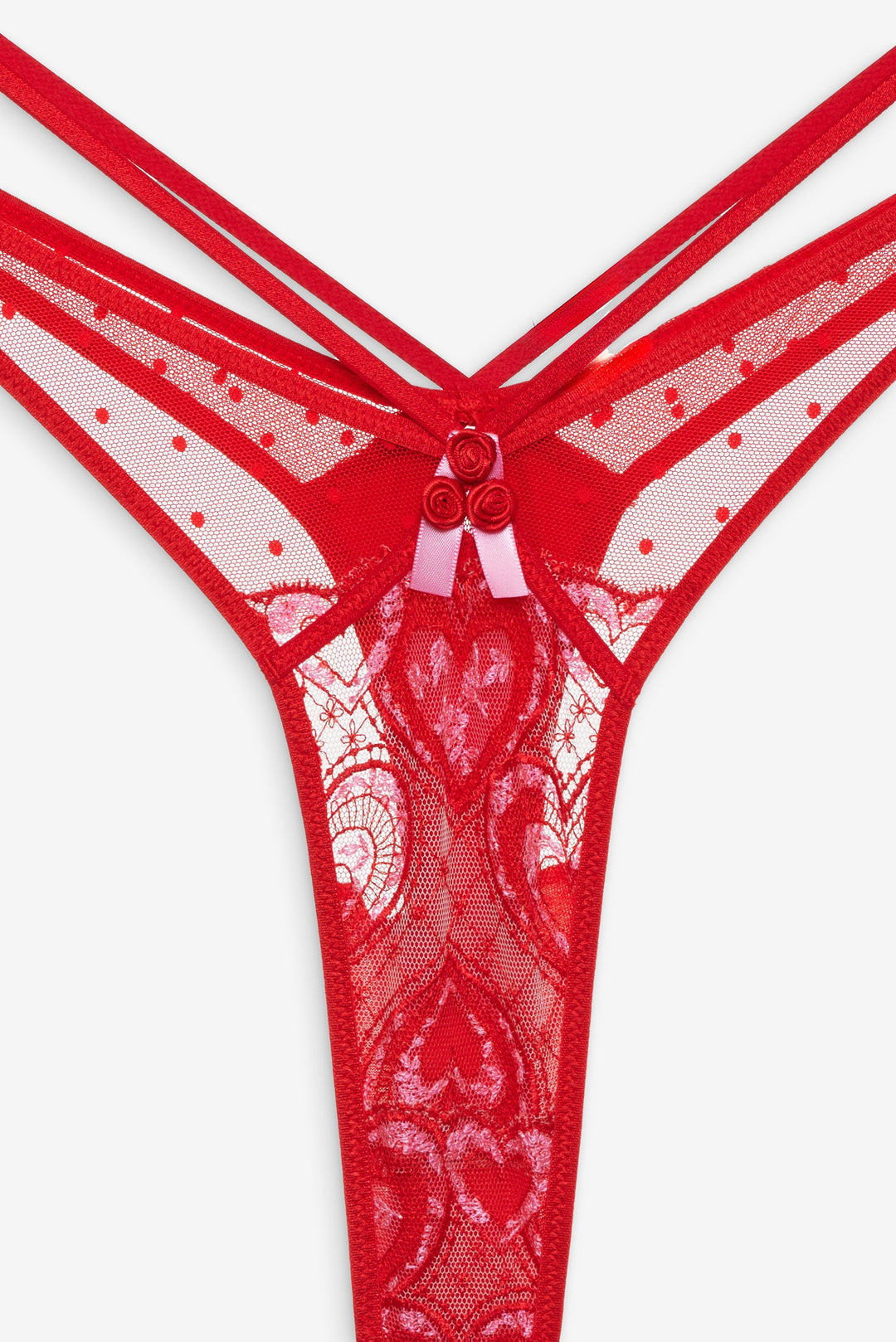 Women Heartbeat Lace Thong Panty - Red