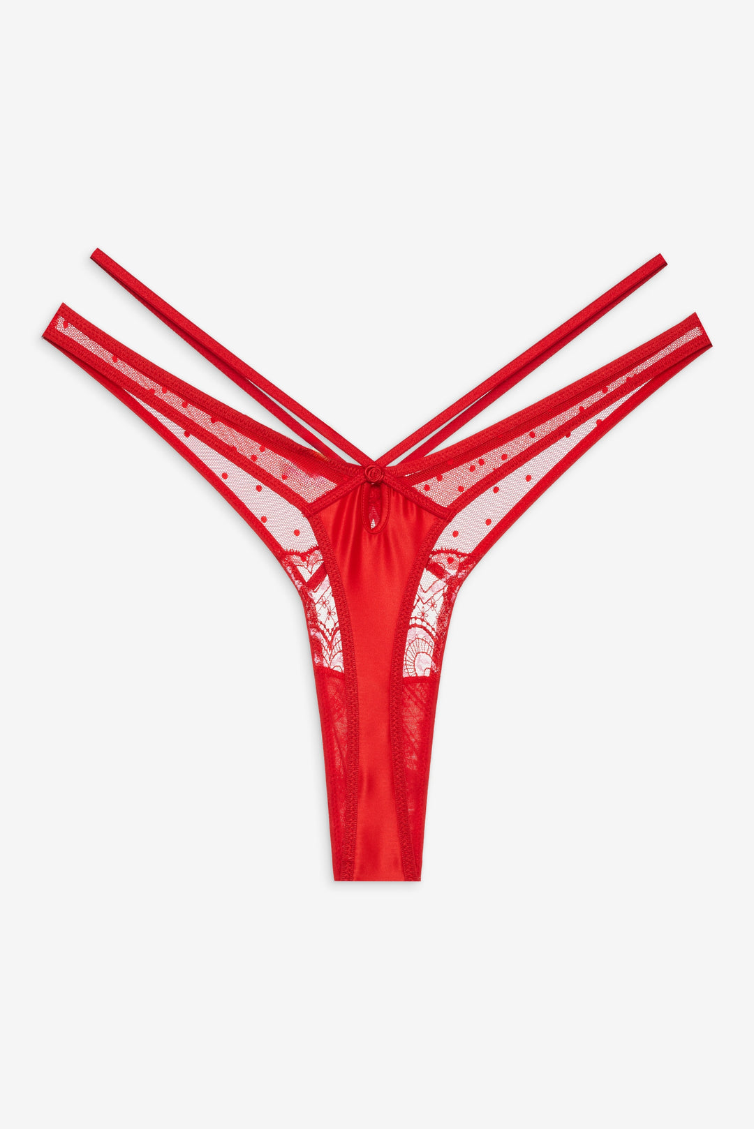 Women Heartbeat Lace Thong Panty - Red