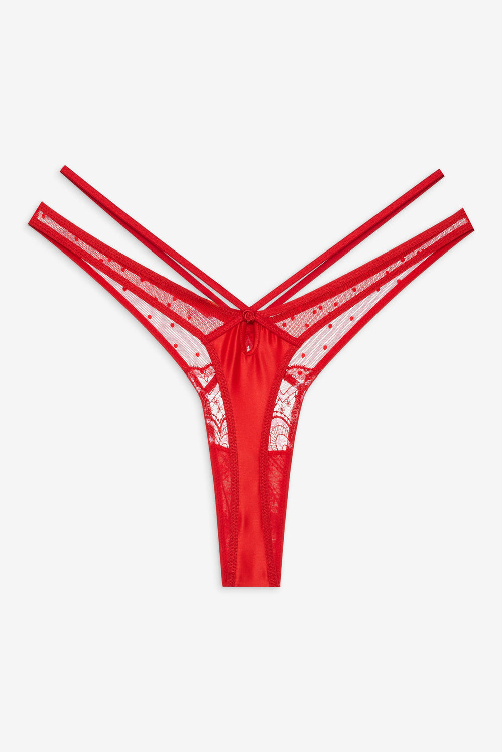 Women Heartbeat Lace Thong Panty - Red
