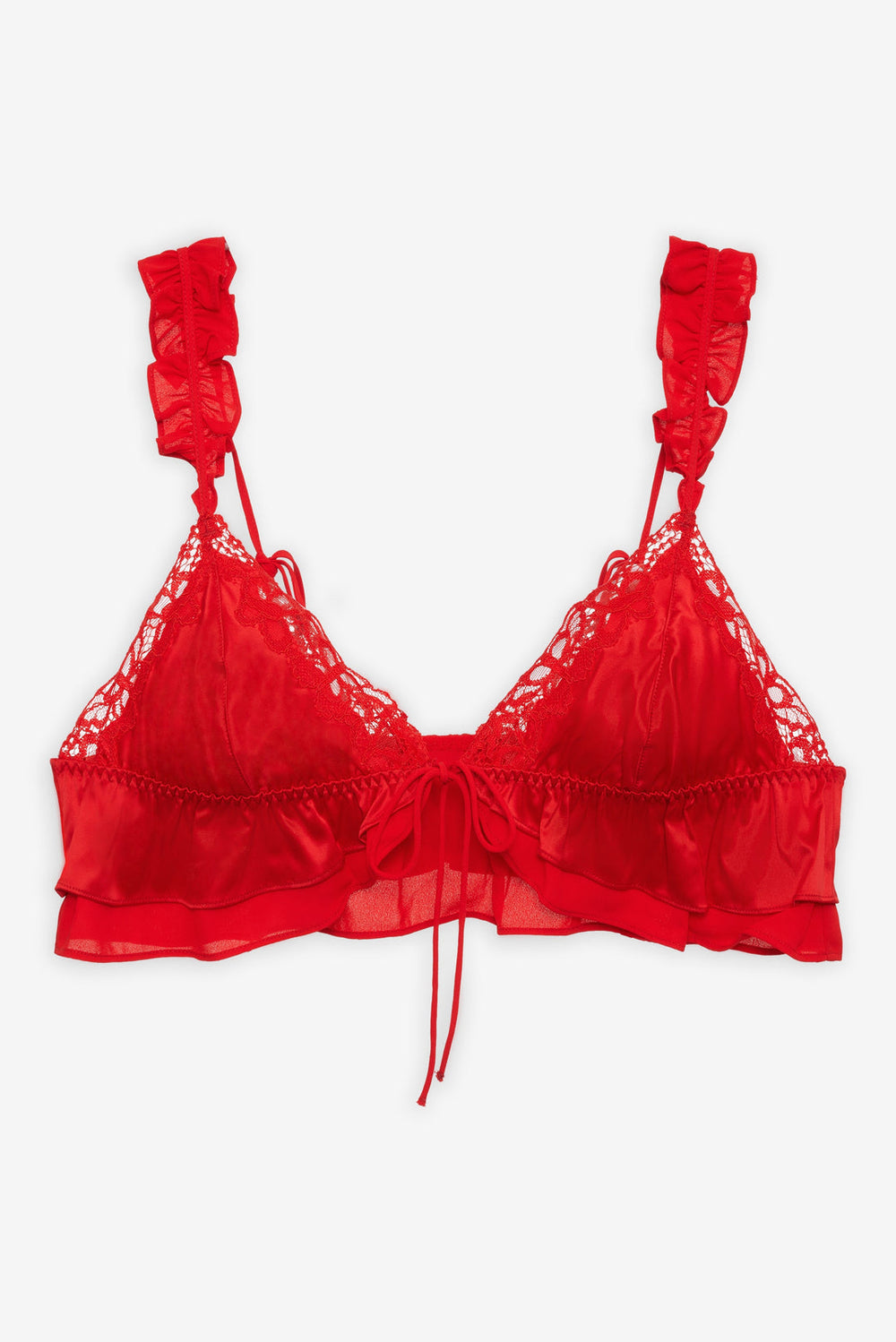 Women Butterfly Lace Ruffle Bralette - Red