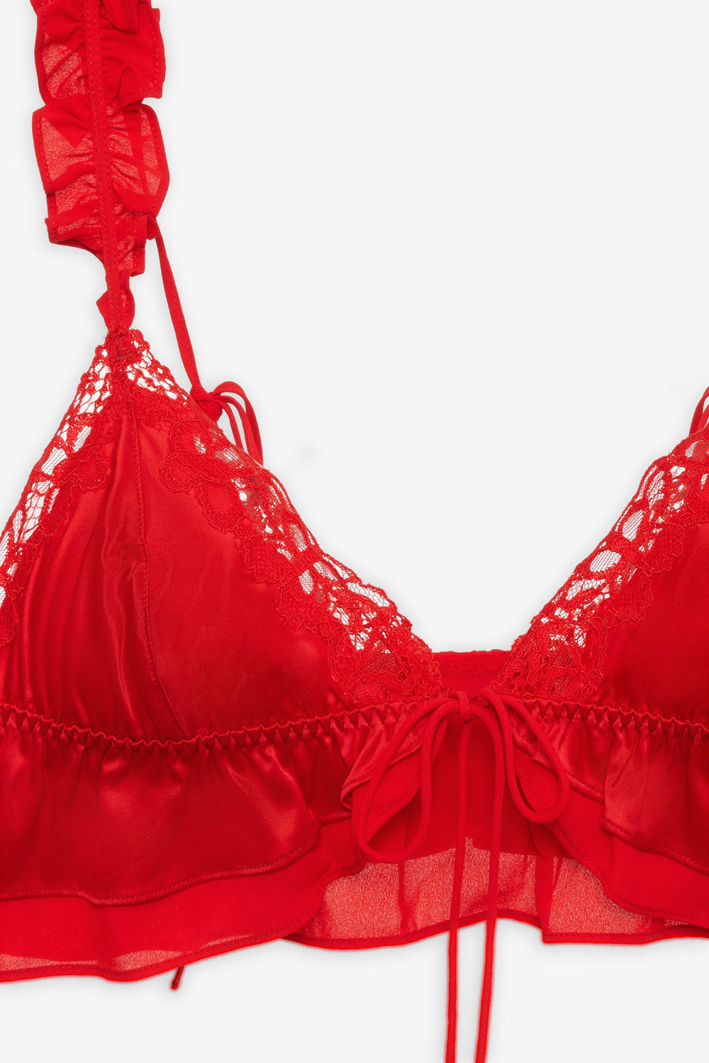 Women Butterfly Lace Ruffle Bralette - Red