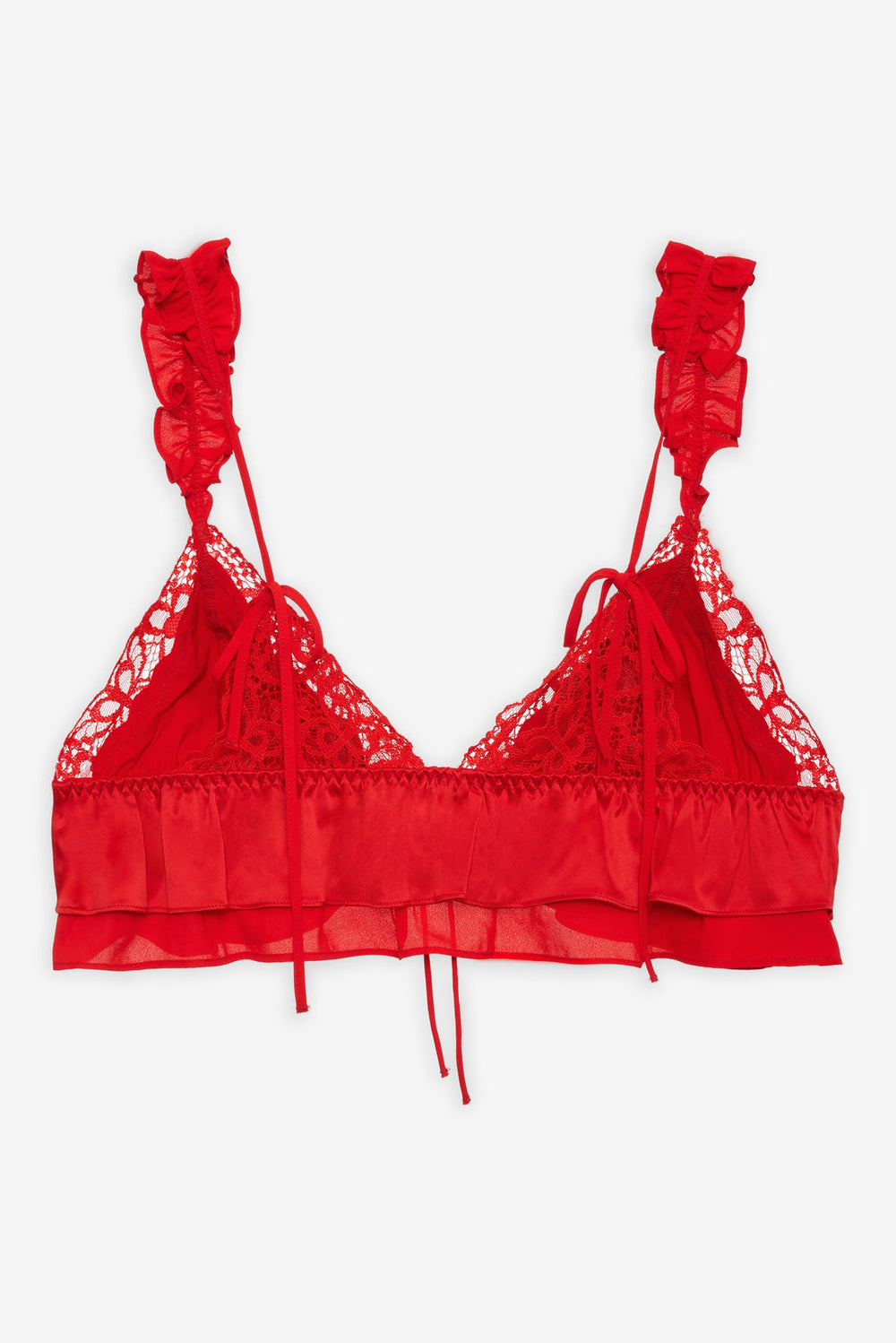 Women Butterfly Lace Ruffle Bralette - Red