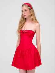 Women Lipstick Denim Mini Dress - Red