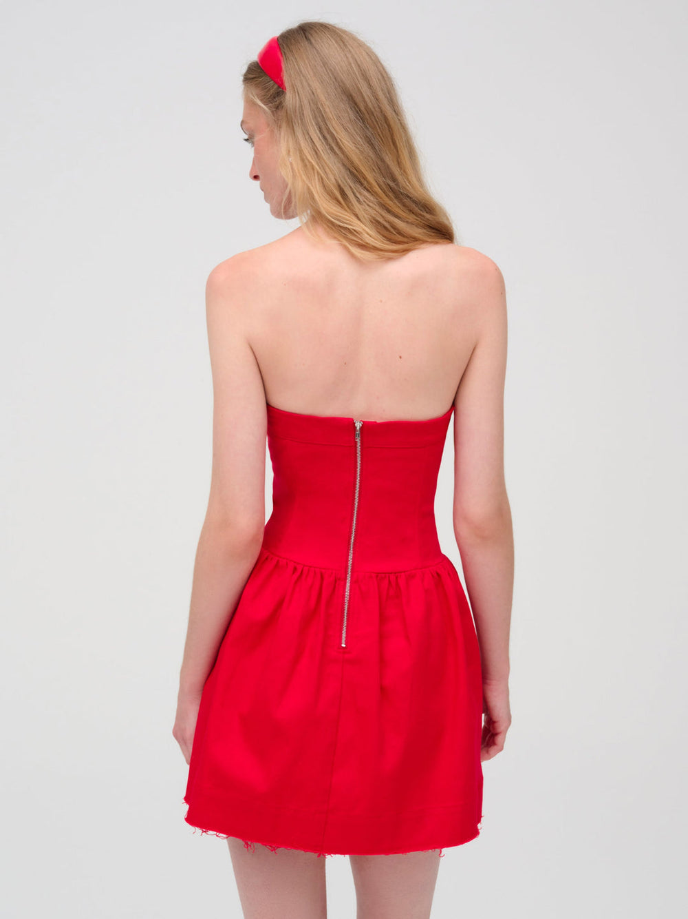 Women Lipstick Denim Mini Dress - Red