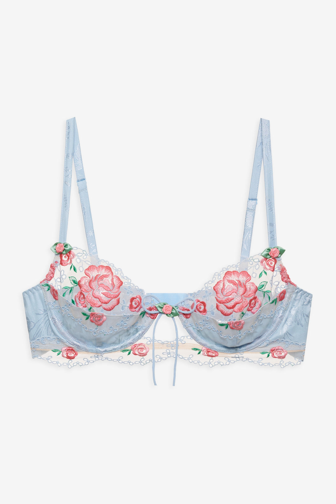 Women Vintage Rose Eyelet Bra - Blue