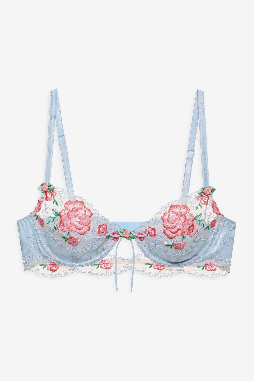Women Vintage Rose Eyelet Bra - Blue