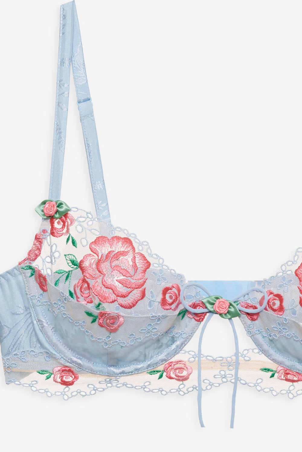 Women Vintage Rose Eyelet Bra - Blue