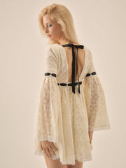 Women Creampuff Lace Mini Dress - Cream