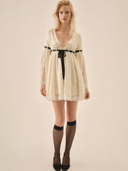 Women Creampuff Lace Mini Dress - Cream