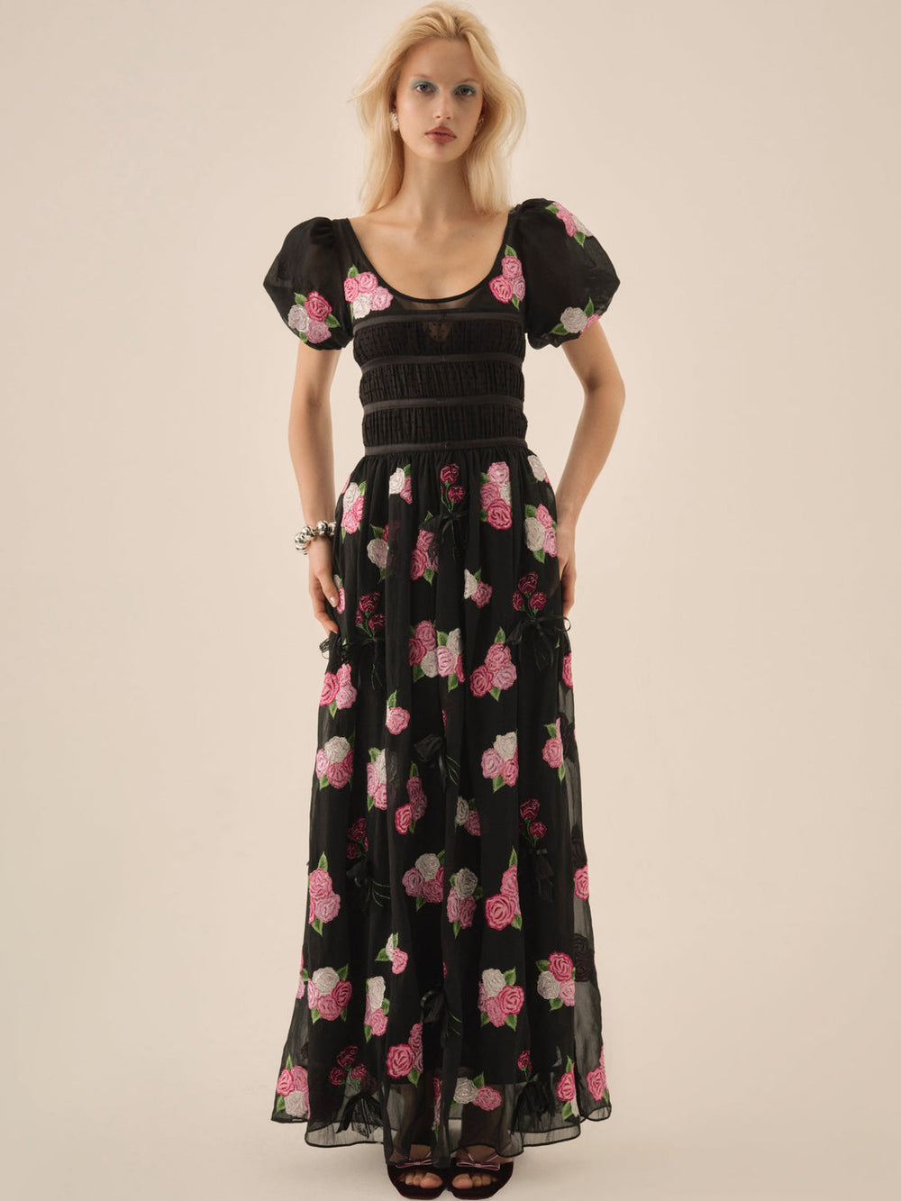 Women Midnight Garden Maxi Dress - Black
