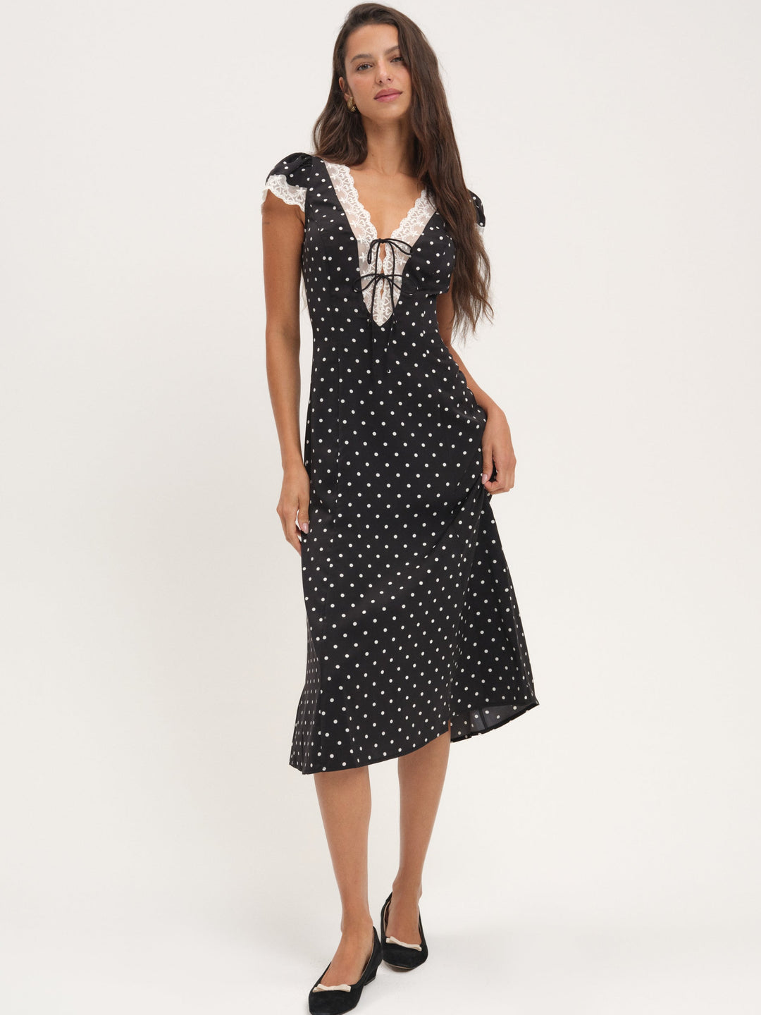 Women Cross Your Heart Midi Dress - Black Dot
