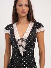 Women Cross Your Heart Midi Dress - Black Dot