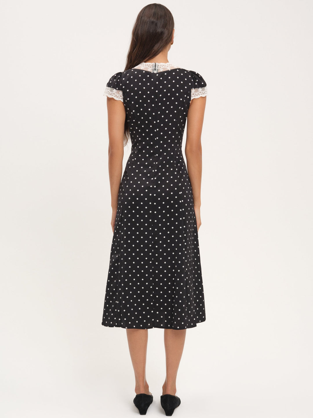 Women Cross Your Heart Midi Dress - Black Dot