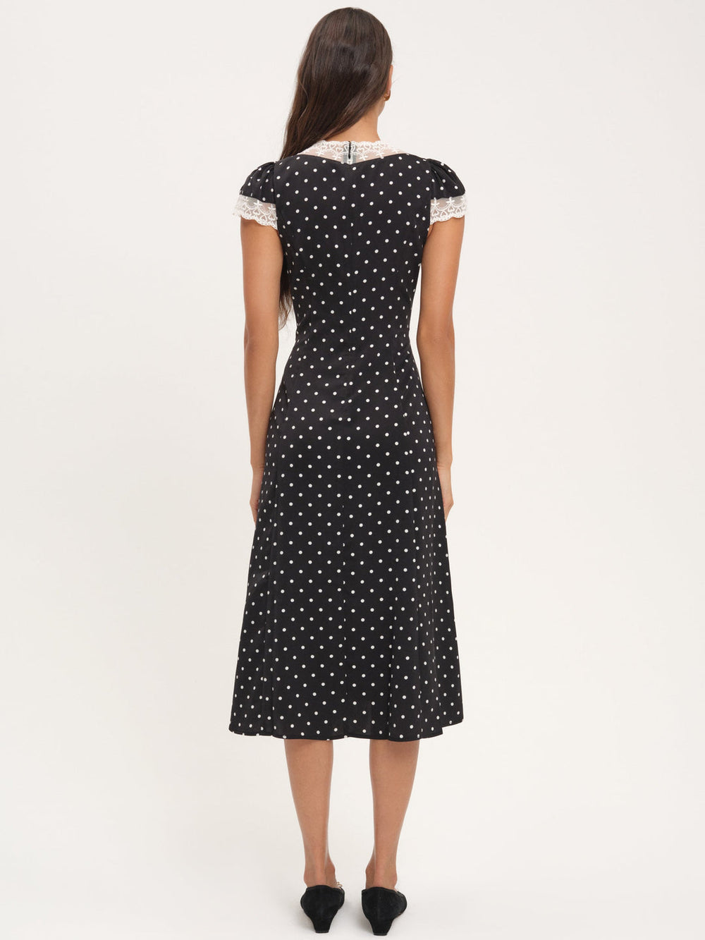 Women Cross Your Heart Midi Dress - Black Dot