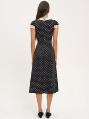 Women Cross Your Heart Midi Dress - Black Dot