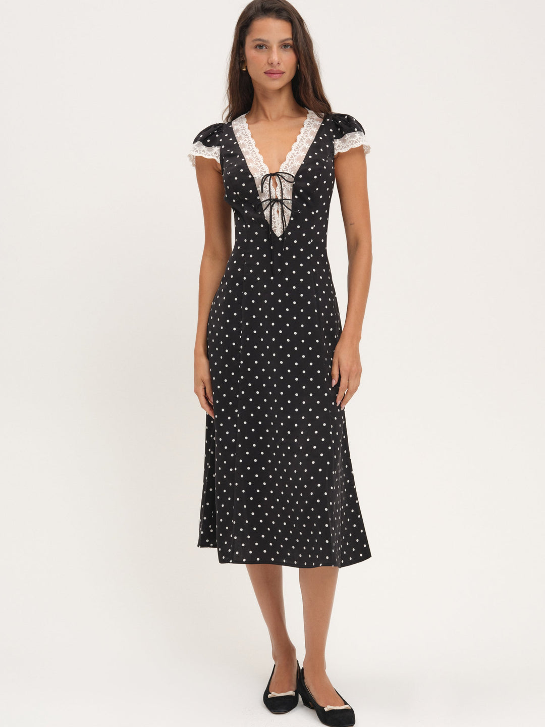 Women Cross Your Heart Midi Dress - Black Dot