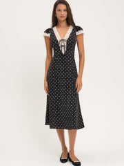 Women Cross Your Heart Midi Dress - Black Dot