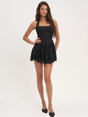 Women Lakeside Lace Halter Mini Dress - Black
