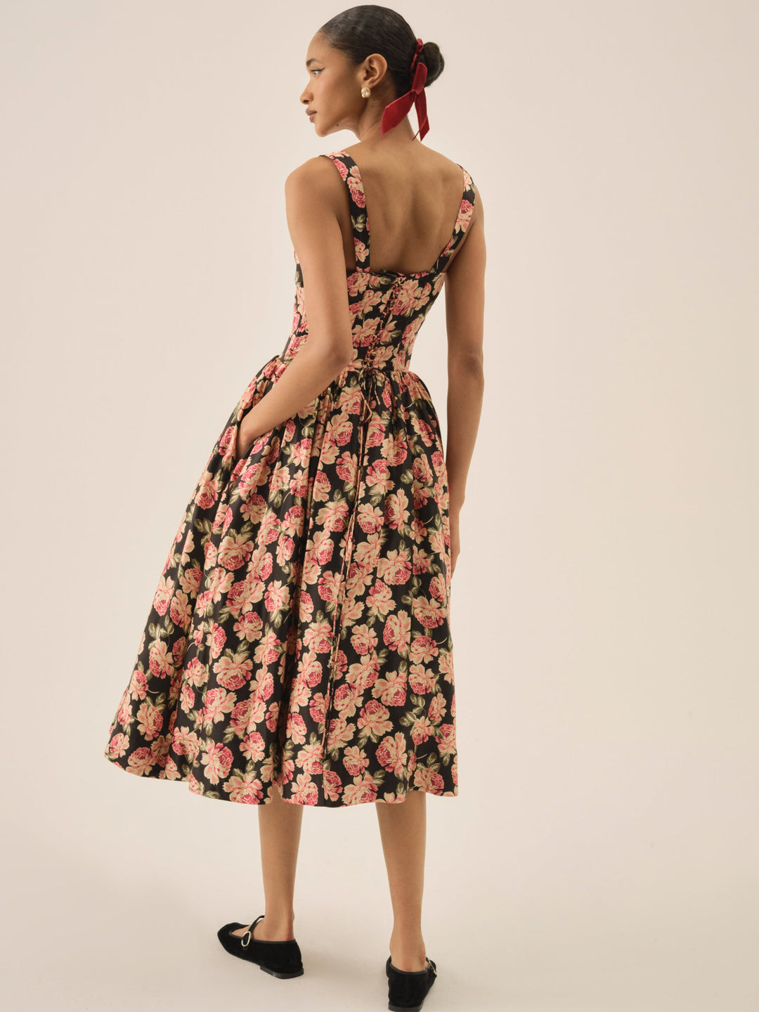 Women Belmond Floral Midi Dress - Black