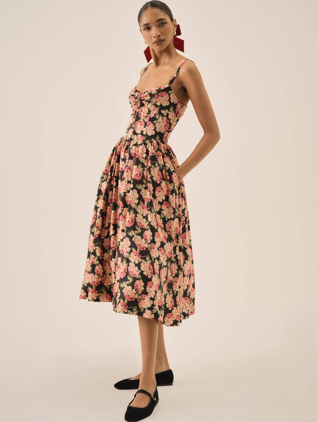 Women Belmond Floral Midi Dress - Black