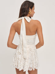 Women Lakeside Lace Halter Mini Dress - Cream