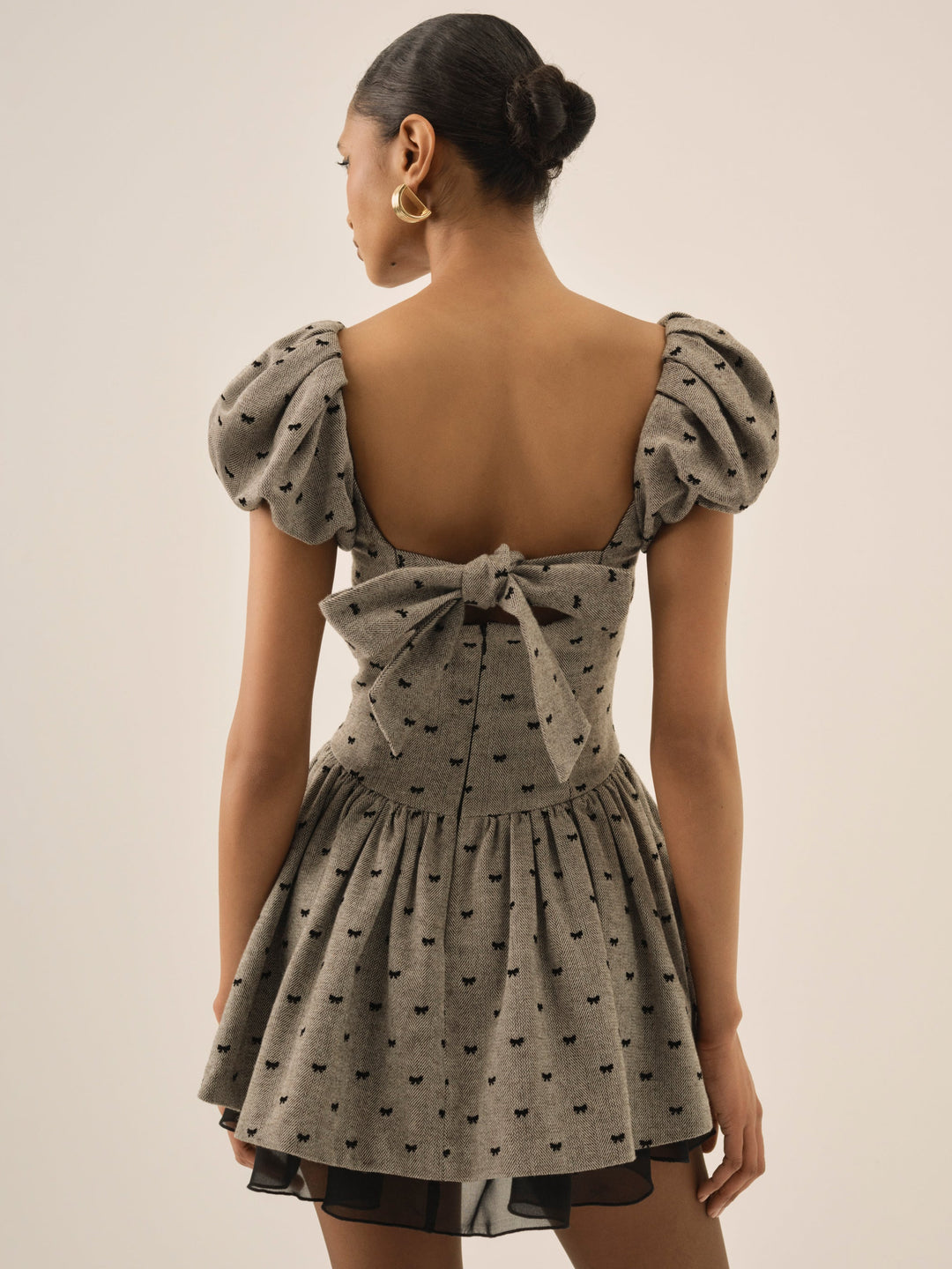 Women Twill Bow Mini Dress - Grey