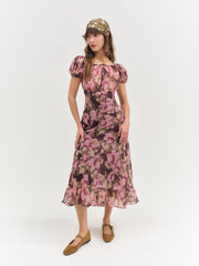 Women Adeline Floral Midi Dress - Brown