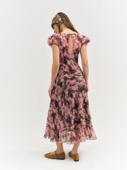 Women Adeline Floral Midi Dress - Brown