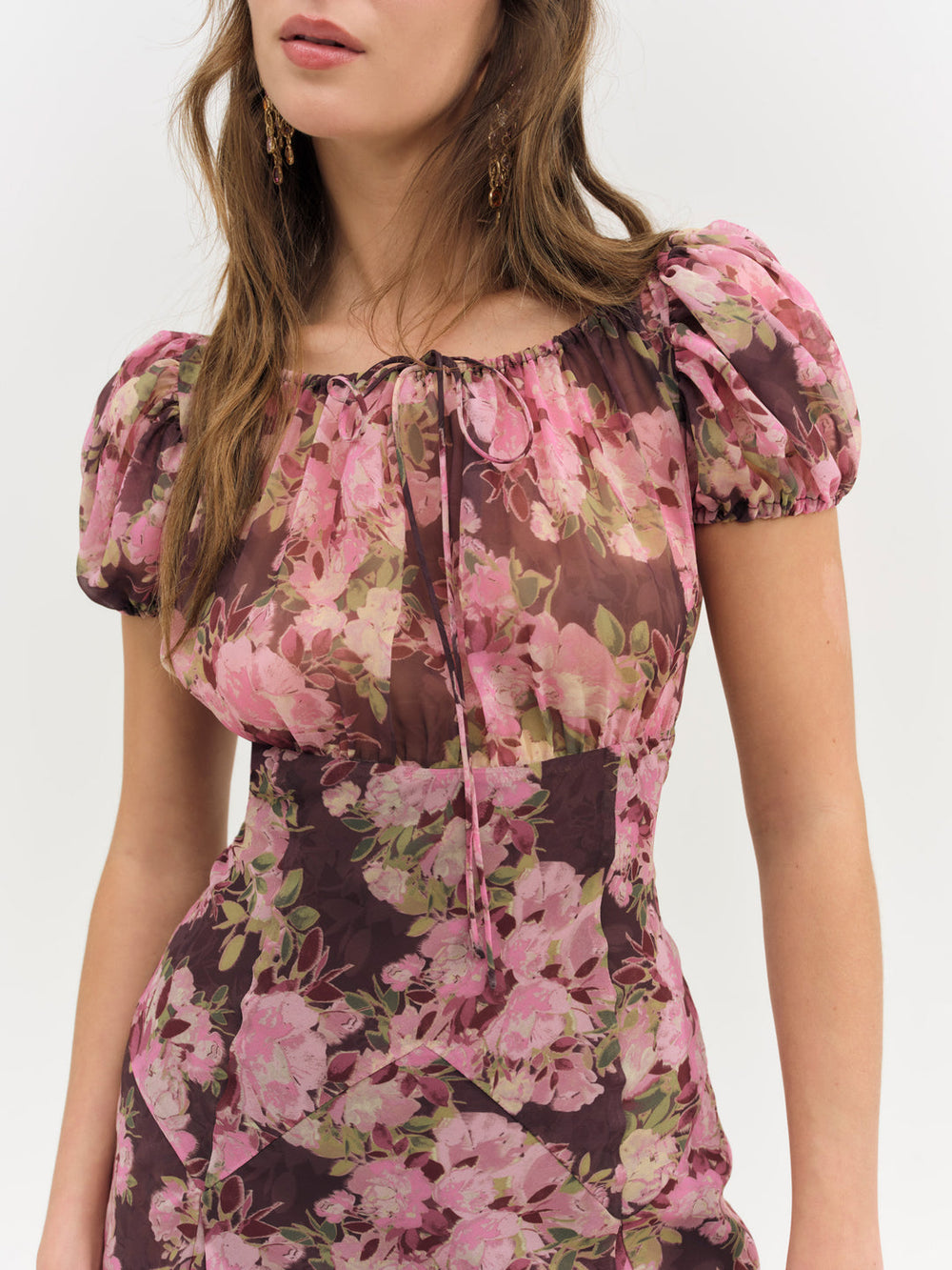 Women Adeline Floral Midi Dress - Brown