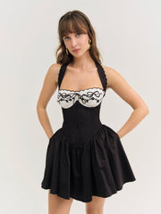 Women Tea Time Poplin Bustier Mini Dress - Black