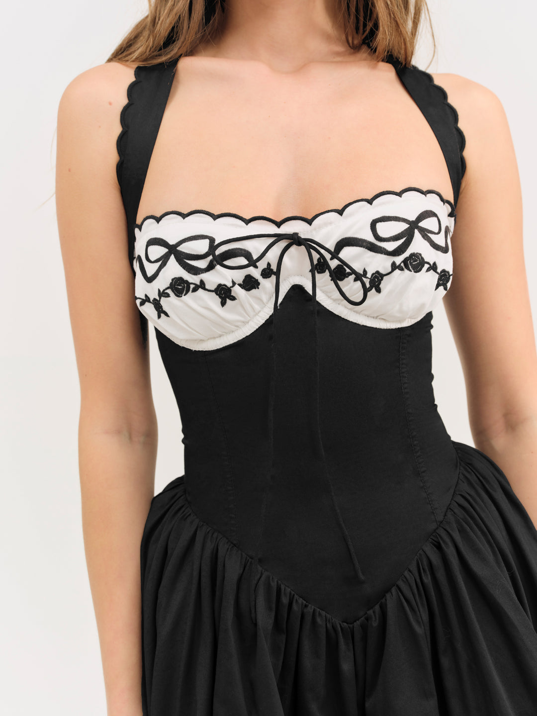 Women Tea Time Poplin Bustier Mini Dress - Black