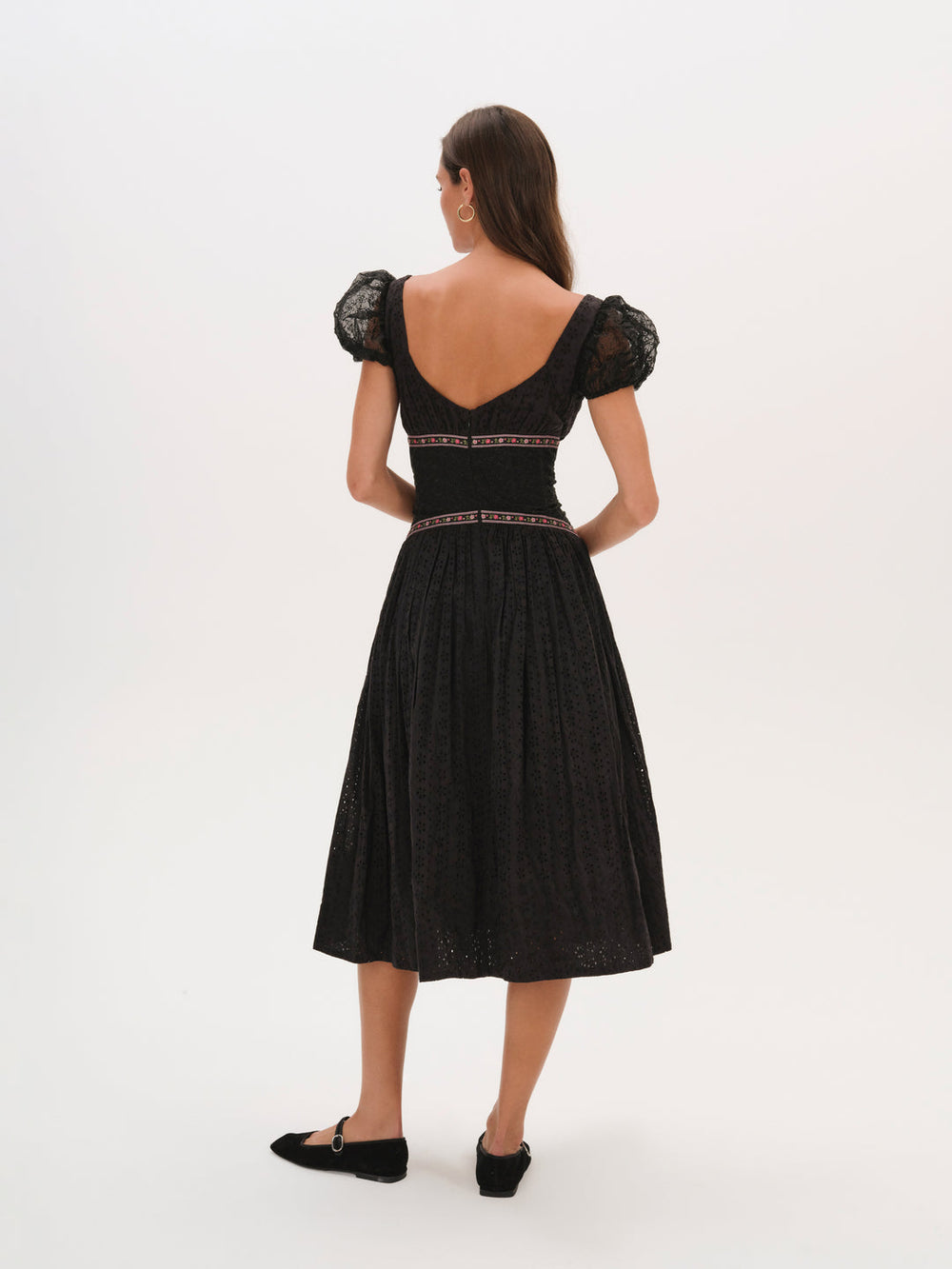 Women Verbana Eyelet Midi Dress - Black