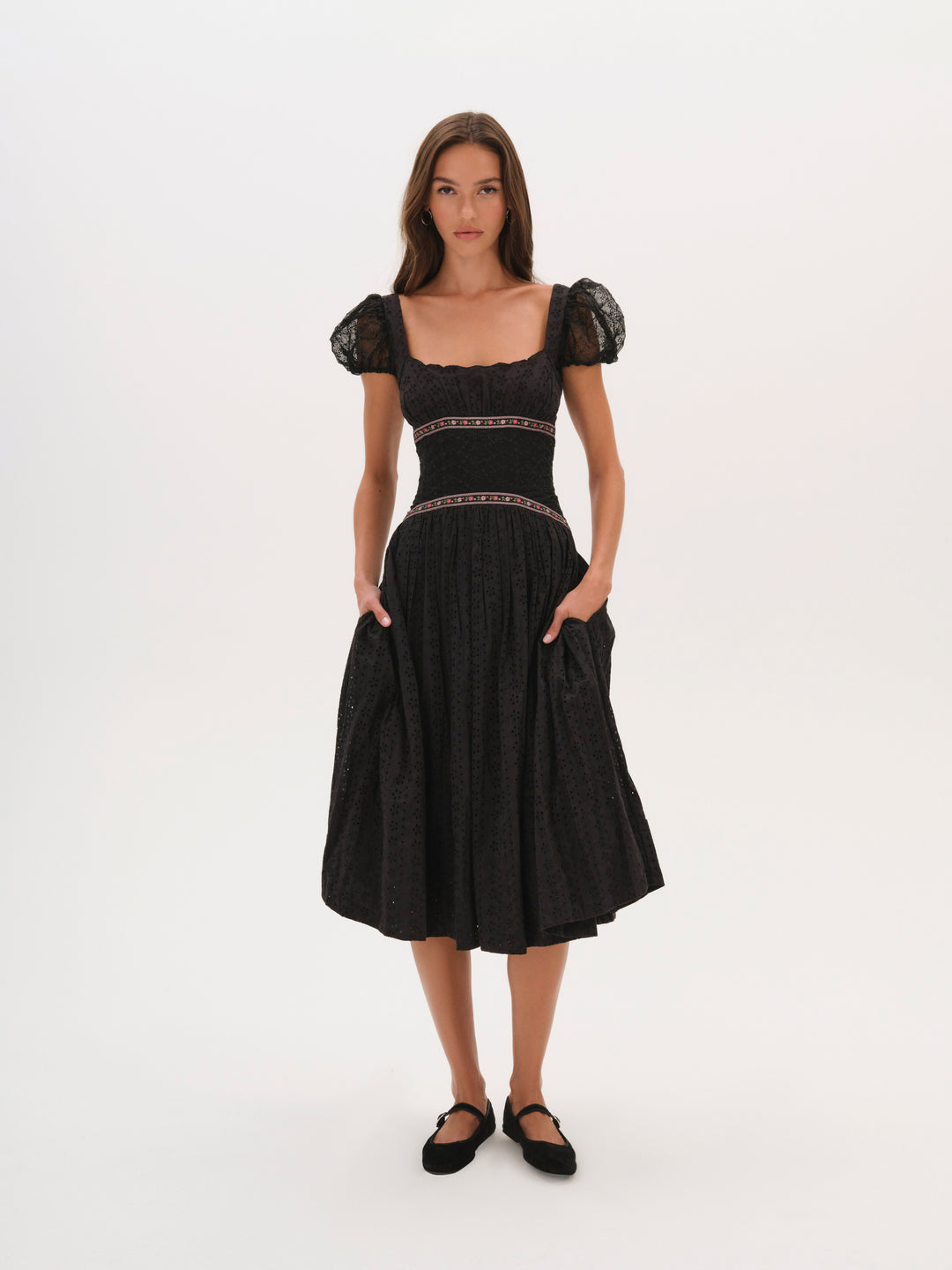 Women Verbana Eyelet Midi Dress - Black