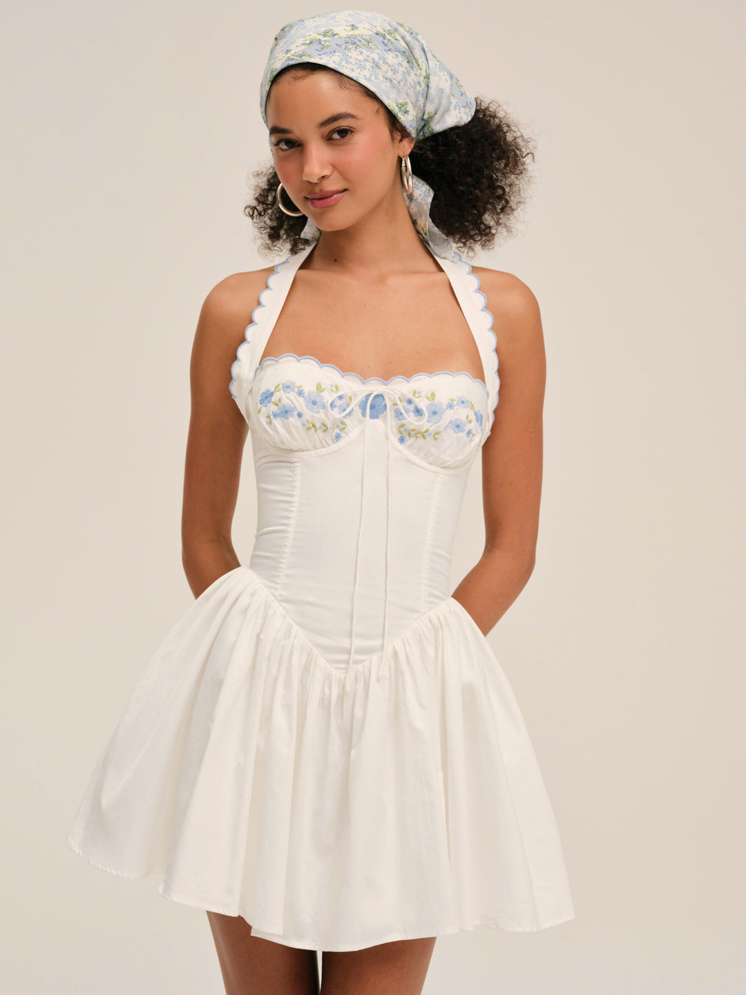 Women Tea Time Poplin Bustier Mini Dress - White