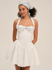 Women Tea Time Poplin Bustier Mini Dress - White