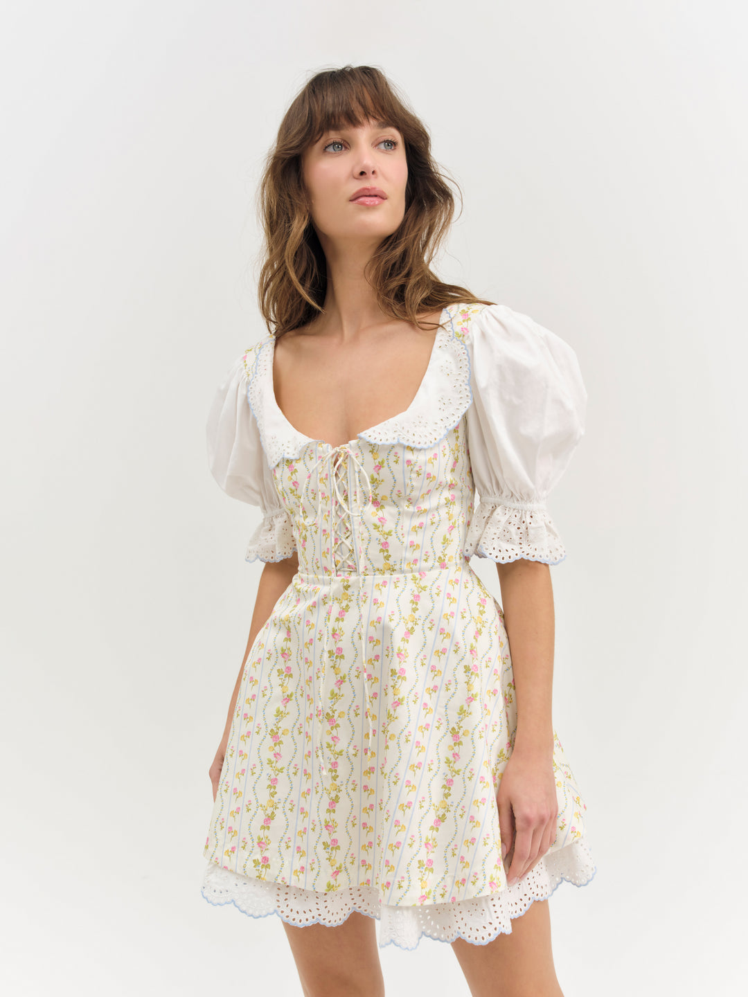 Women Brigitta Floral Short Sleeve Mini Dress - Ivory