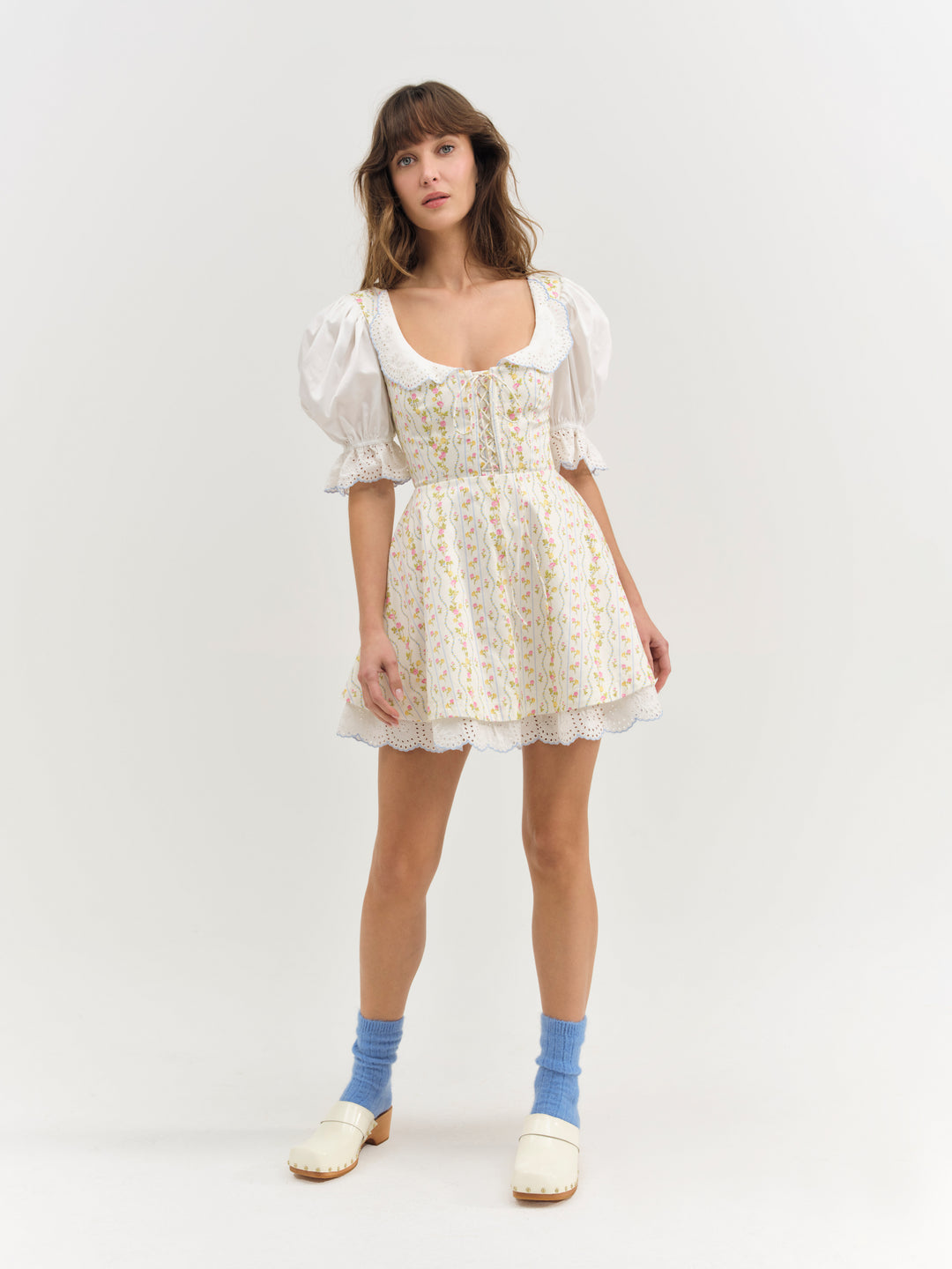 Women Brigitta Floral Short Sleeve Mini Dress - Ivory