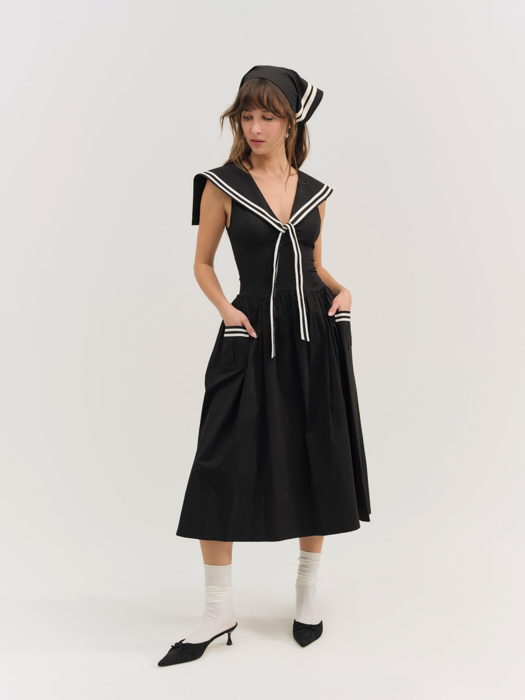 Women Helena Poplin Collared Midi Dress - Black