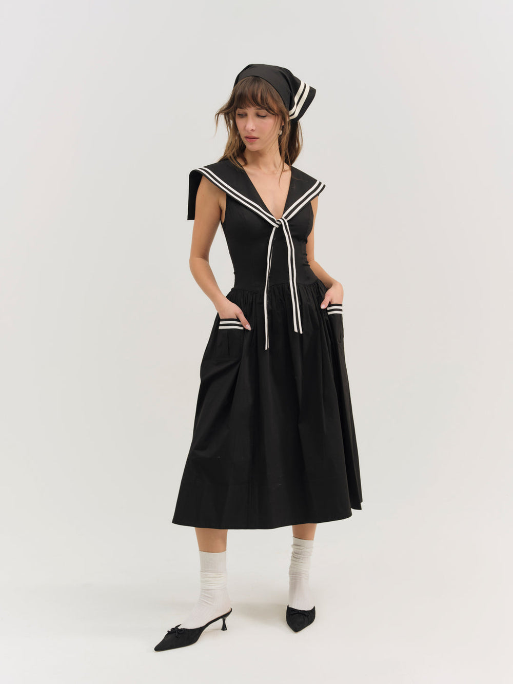 Women Helena Poplin Collared Midi Dress - Black