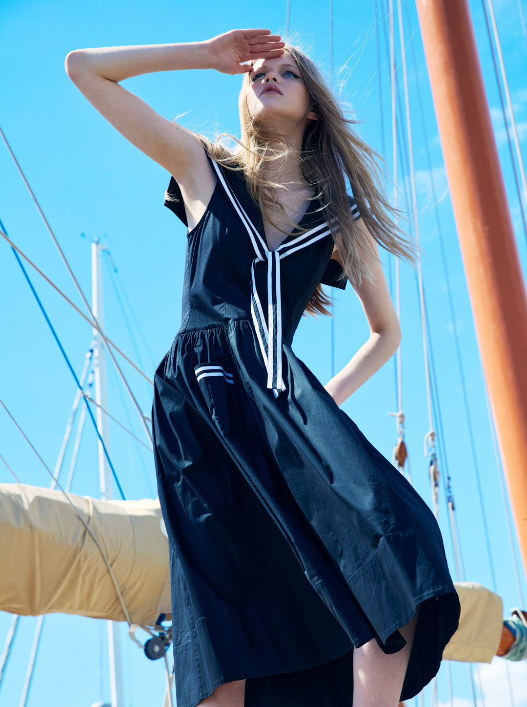 Women Helena Poplin Collared Midi Dress - Black