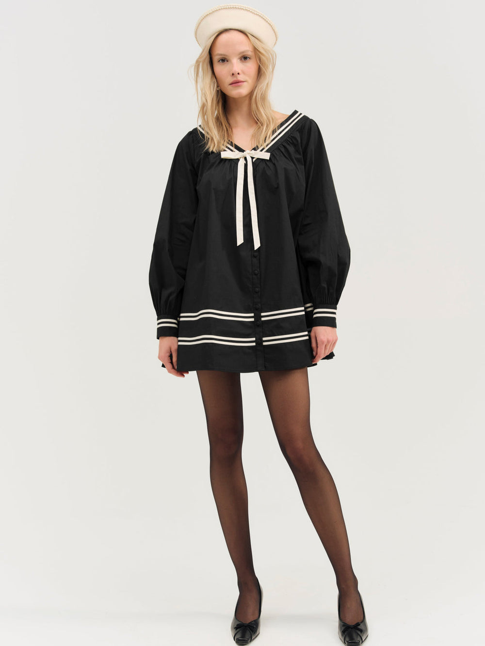 Women Helena Poplin Long Sleeve Mini Dress - Black