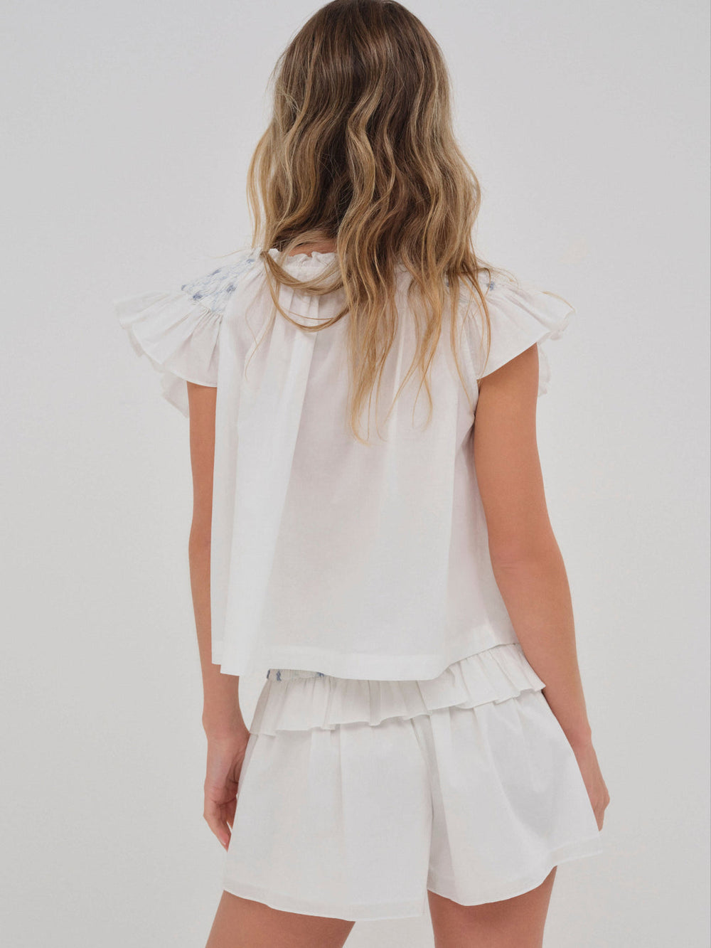 Women Birdie Bow Smocked Short - White