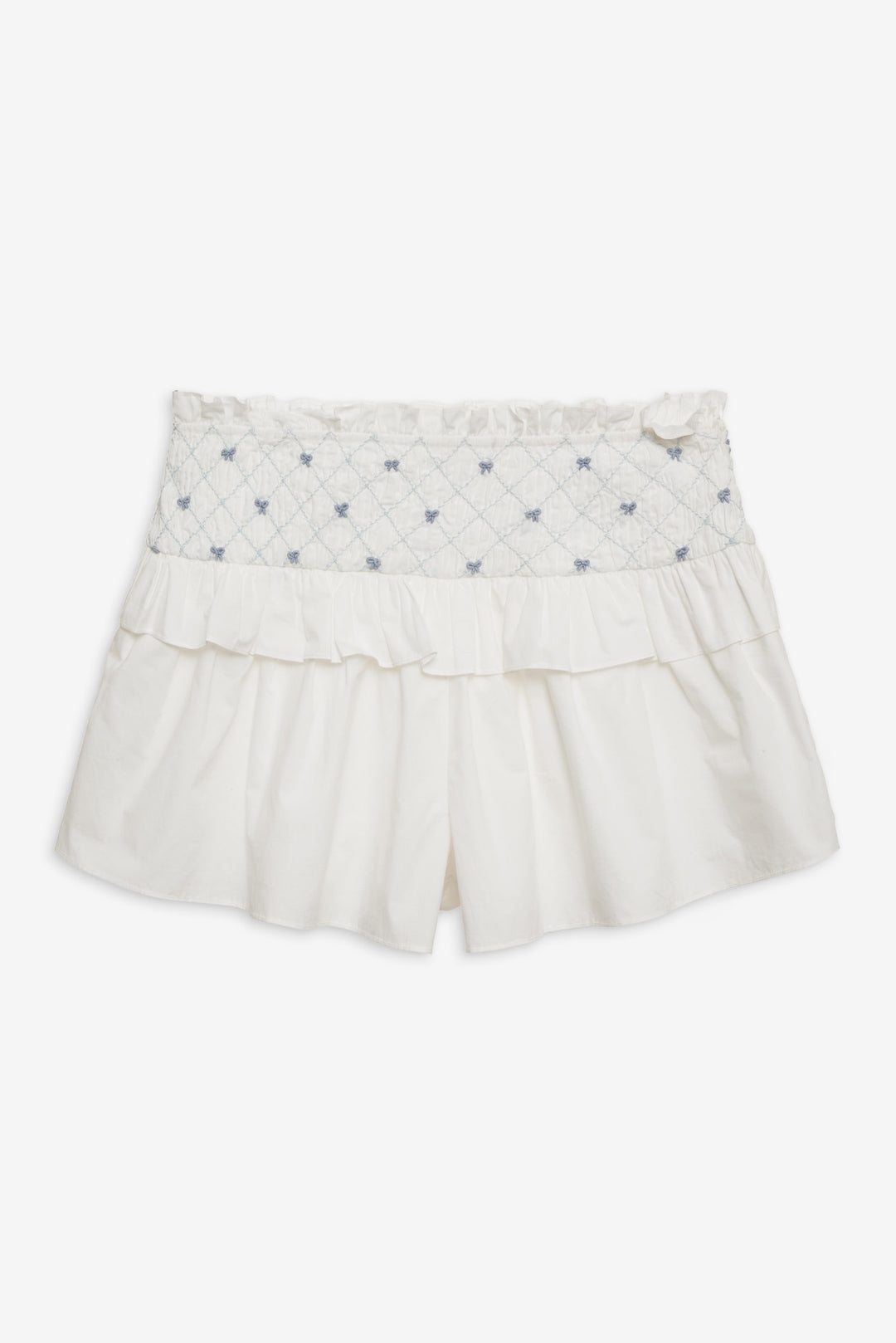 Women Birdie Bow Smocked Short - White