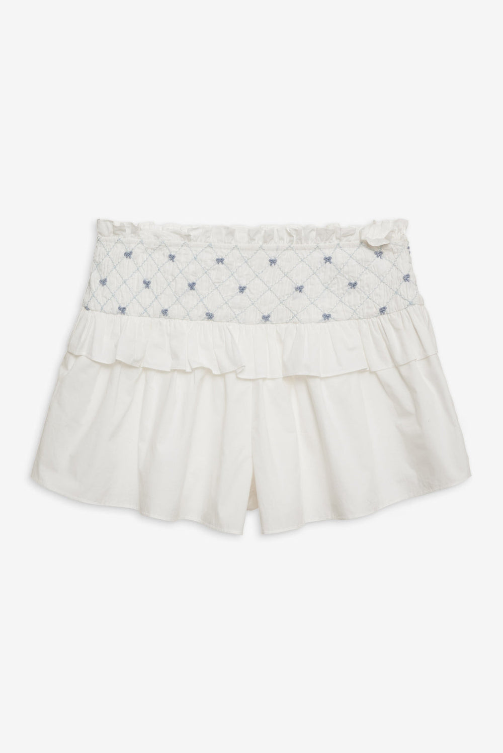 Women Birdie Bow Smocked Short - White