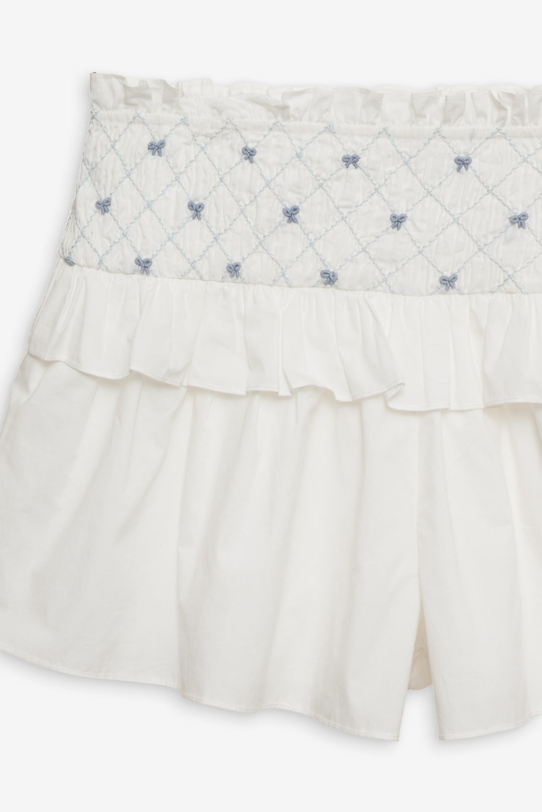Women Birdie Bow Smocked Short - White